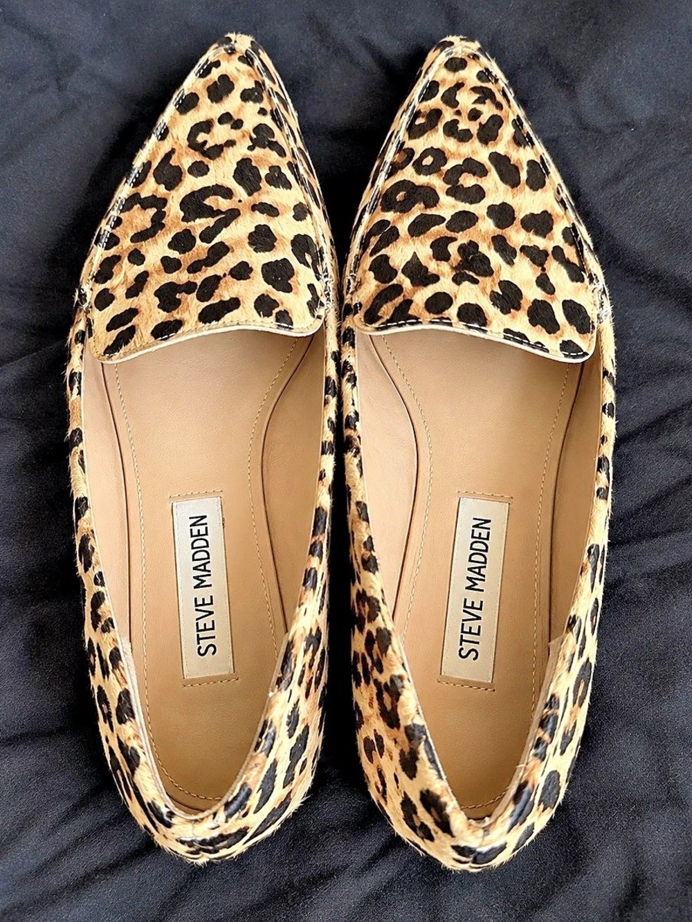 Steve Madden Feather Leopard Calf Hair Pointed Toe Loafer Flats
